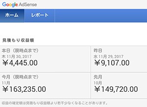 adsenseの2017年11月収入は16万円超え