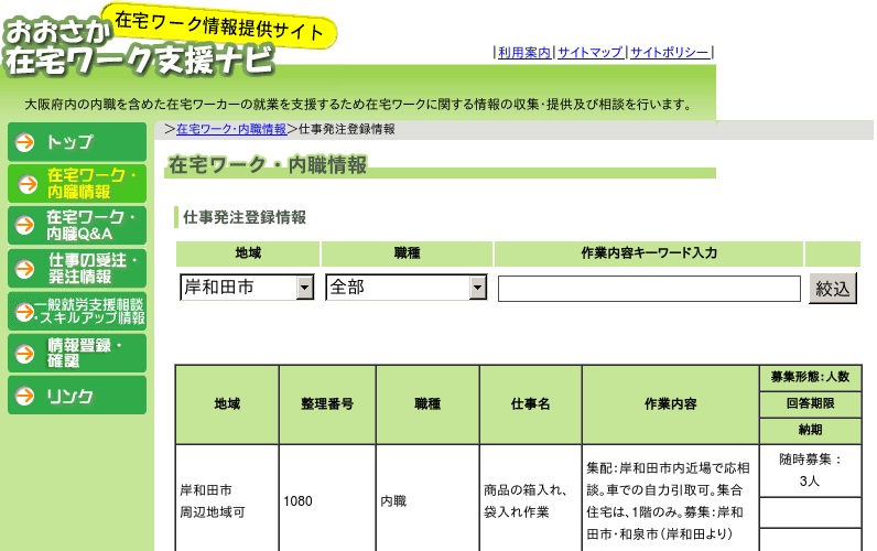 おおさか 在宅ワーク支援ナビの内職の評価 おすすめ度 在宅ワークガイド